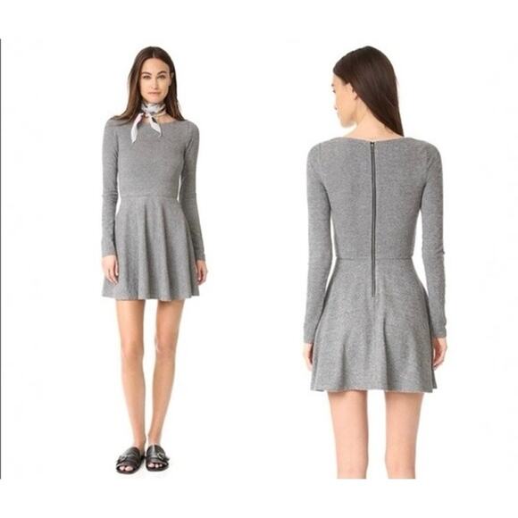 Alice + Olivia Brinley Long Sleeve Fit & Flare Mini Dress Gray Sz 6